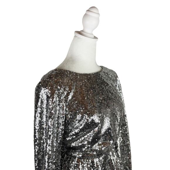 Saloni Camille Open Back Sequin Mini Dress Silver 4 NWT - Picture 5 of 10